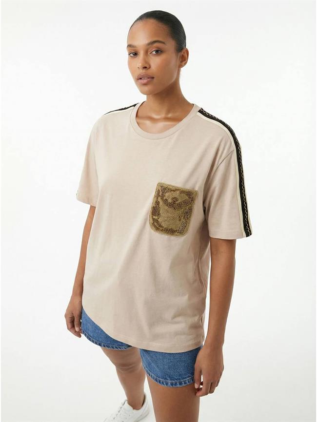 Cebi Pullu Nakışlı Tişört 7459 Bej