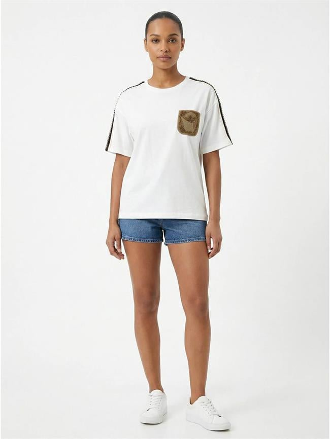 Cebi Pullu Nakışlı Tişört 7459 Beyaz