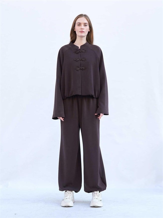 Ceket Pantolon Modal Örme Takım 220726 Bomber Koyu Kahve