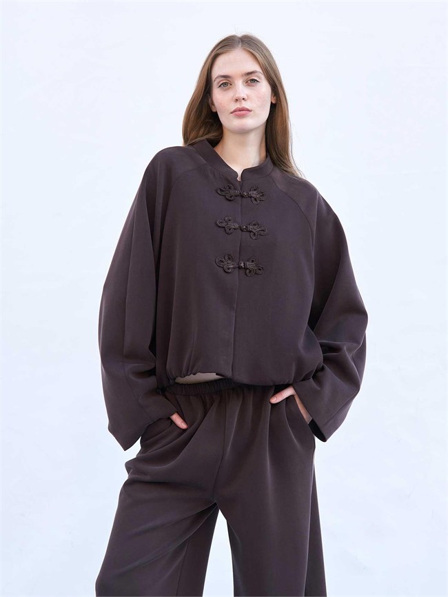 Ceket Pantolon Modal Örme Takım 220726 Bomber Koyu Kahve