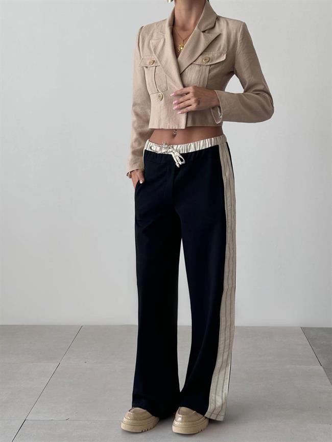 Cep Detaylı Kruvaze Kısa Bluz 3001 Bej