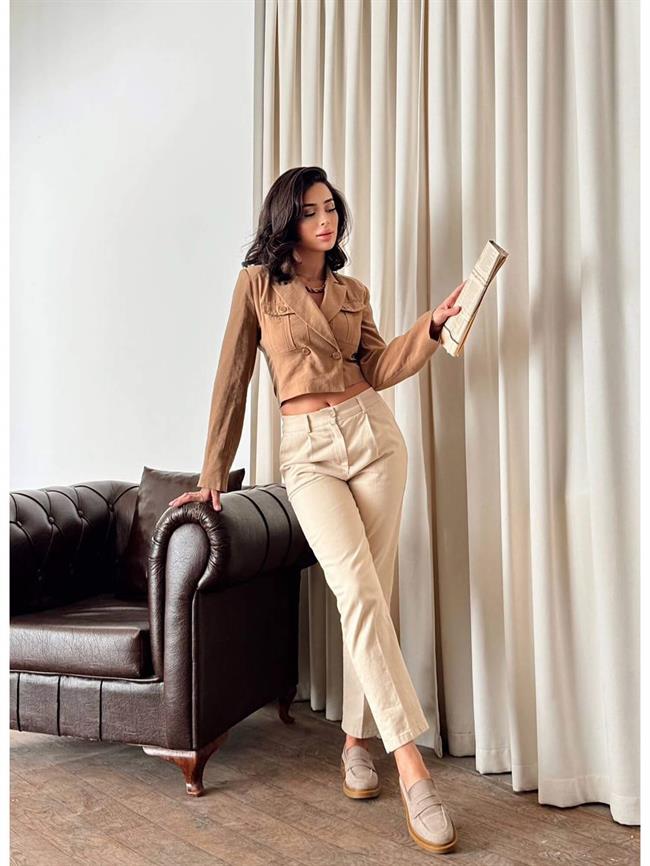 Cep Detaylı Kruvaze Kısa Bluz 3001 Kiremit