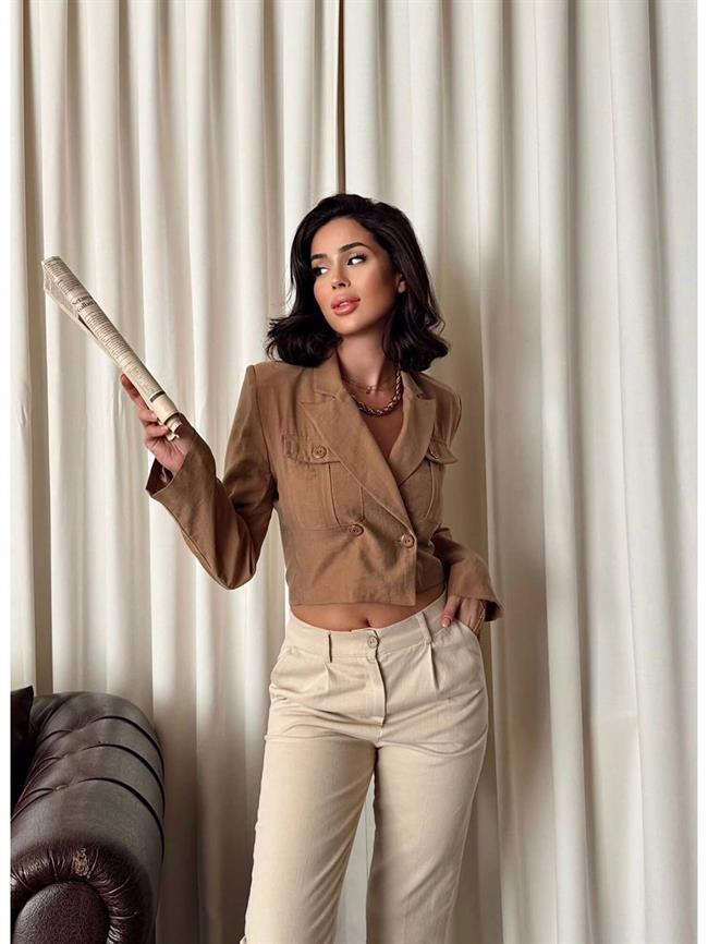 Cep Detaylı Kruvaze Kısa Bluz 3001 Kiremit