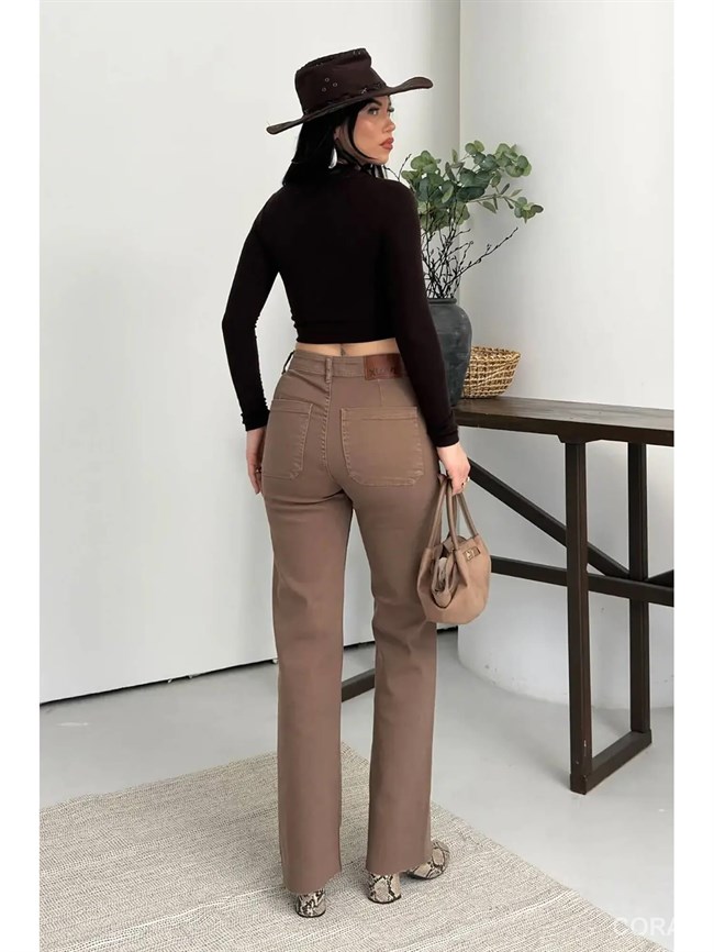 Cep Detaylı Pallazo Pantolon 1710 Toprak