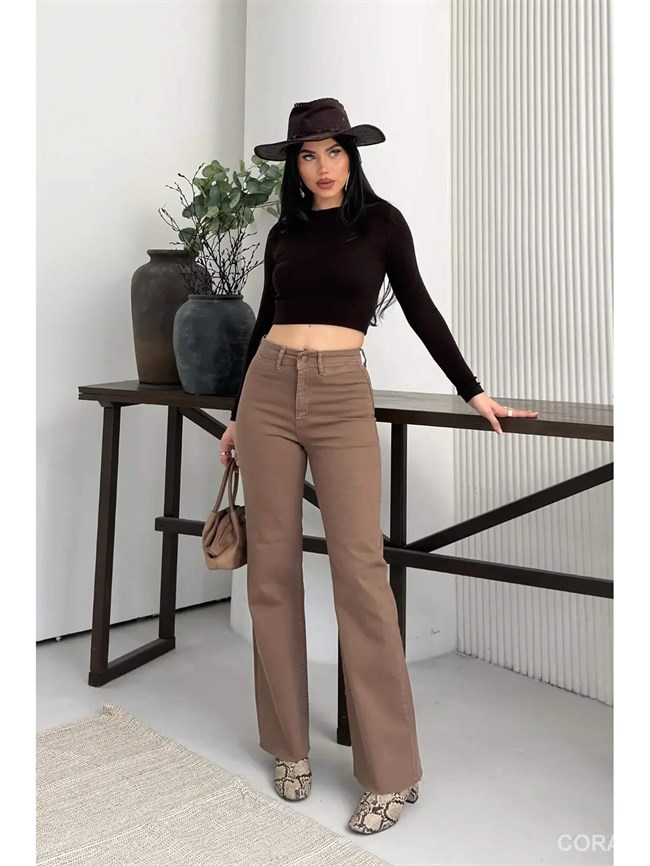 Cep Detaylı Pallazo Pantolon 1710 Toprak