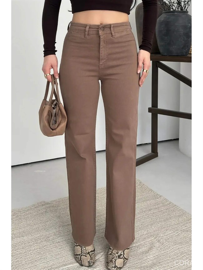 Cep Detaylı Pallazo Pantolon 1710 Toprak