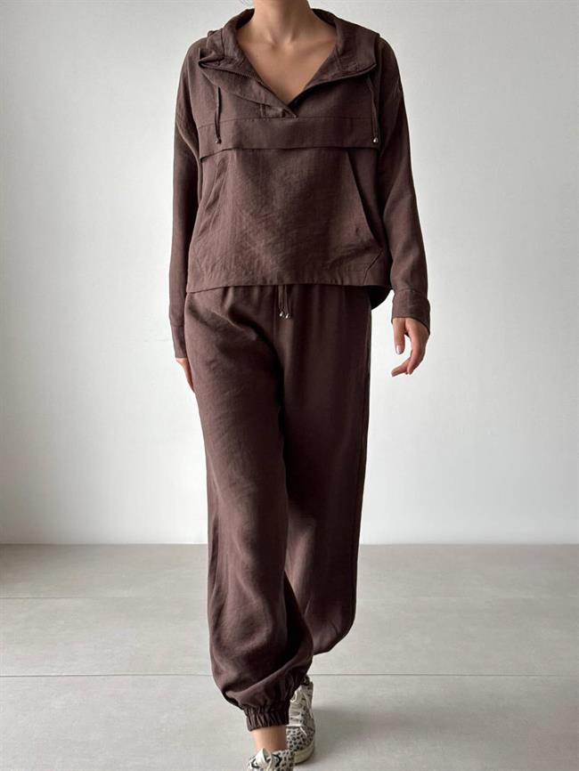 Cepli Fermuarlı Ceket Pantolon Takım 6029 Kahve