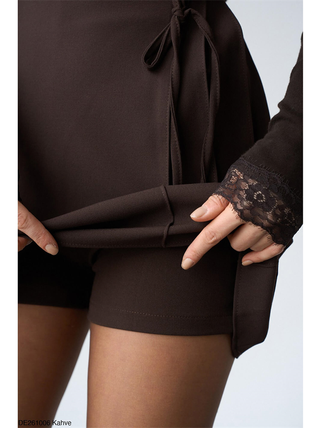 Çift Bağcıklı Pileli Etek De261006 Kahve
