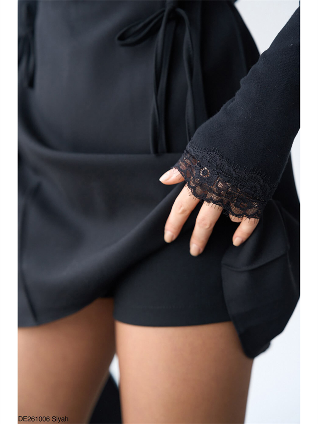 Çift Bağcıklı Pileli Etek De261006 Siyah