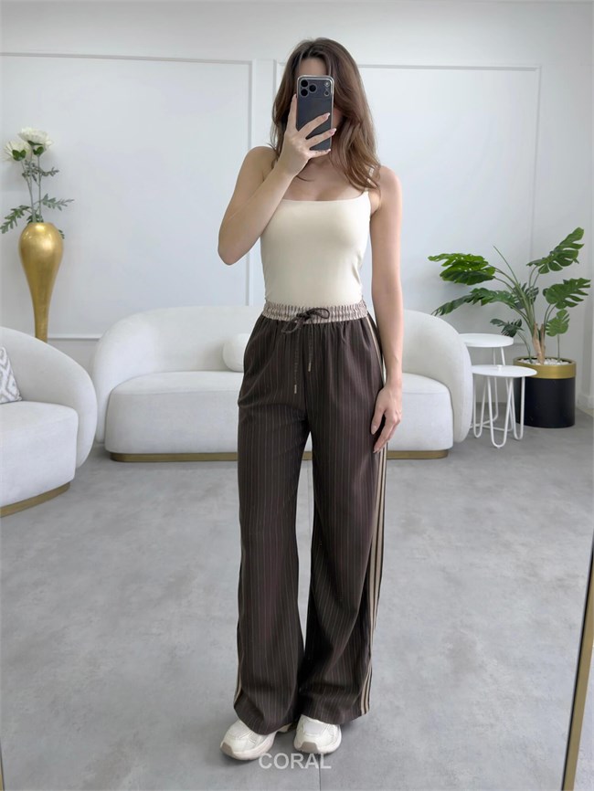 Çift Şeritli Çizgili Pantolon PNT02643 Kahve