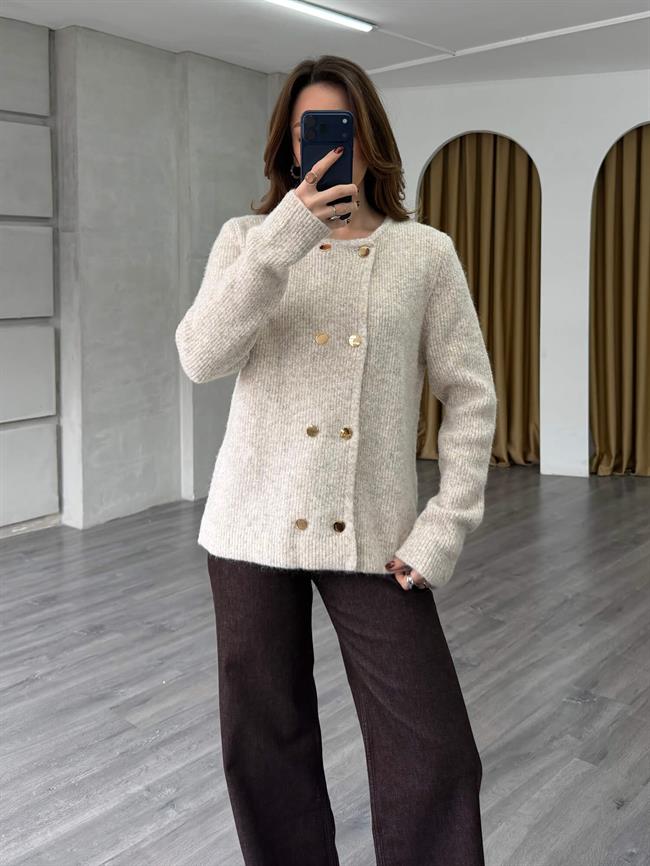 Çift Sıra Düğmeli Hırka 75311 Açık Bej