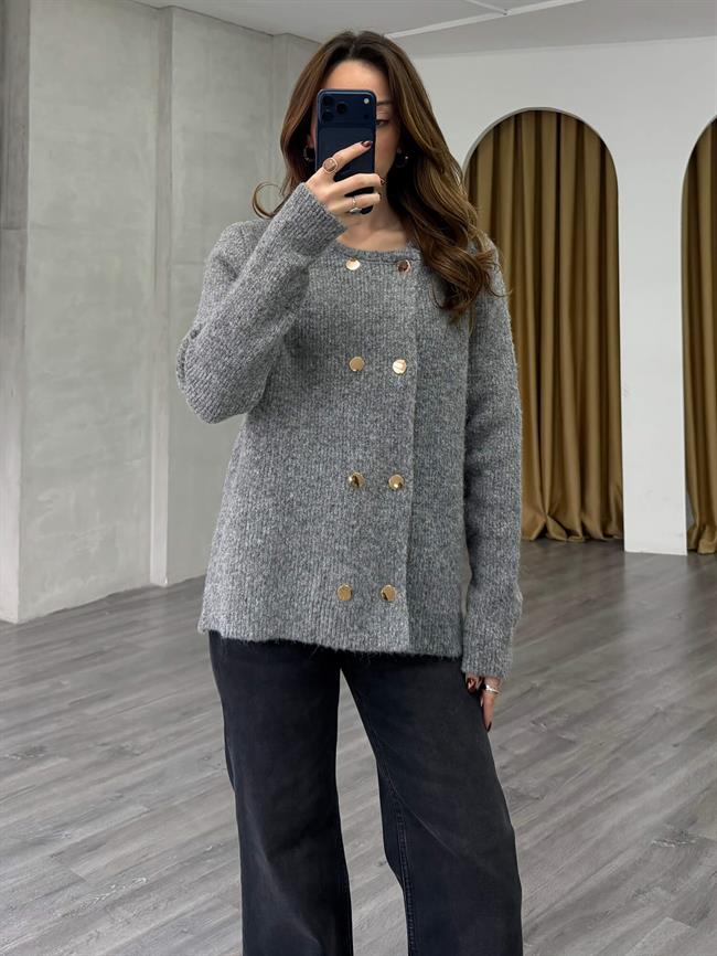 Çift Sıra Düğmeli Hırka 75311 Gri