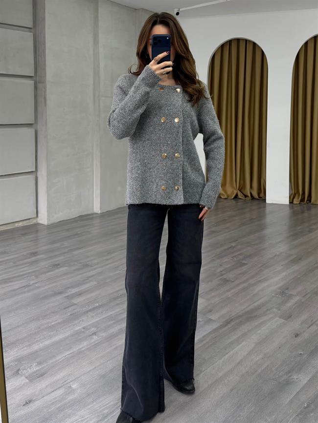 Çift Sıra Düğmeli Hırka 75311 Gri