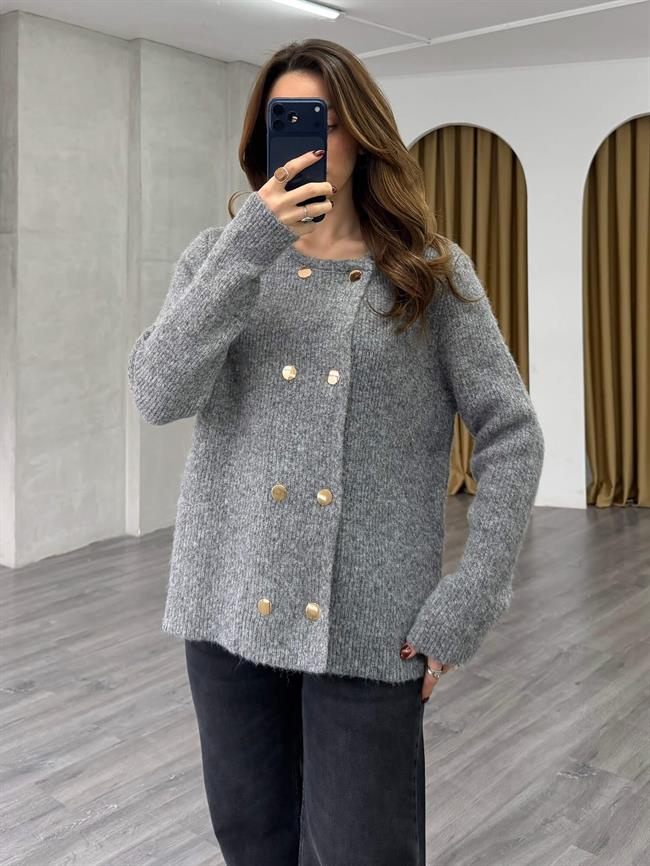 Çift Sıra Düğmeli Hırka 75311 Gri