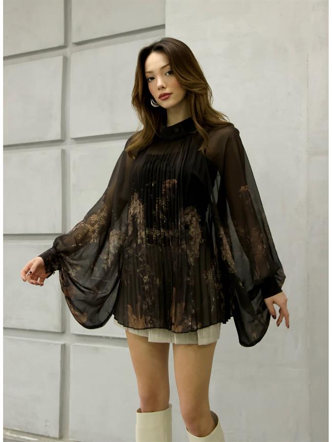 Çizgili Desenli Bluz 39278 Kahve