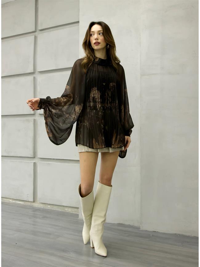 Çizgili Desenli Bluz 39278 Kahve