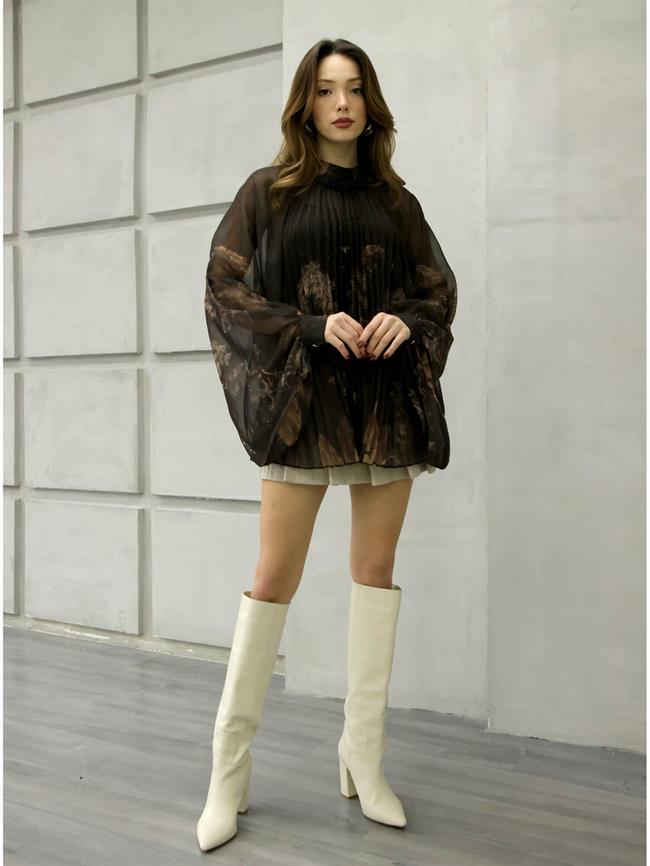 Çizgili Desenli Bluz 39278 Kahve