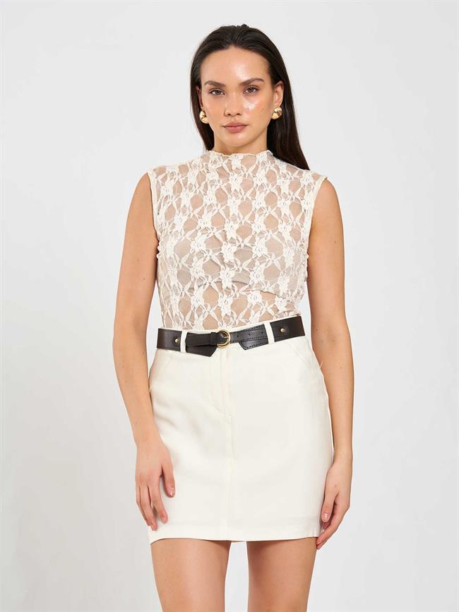 Contalı Mini Etek 041169 Krem