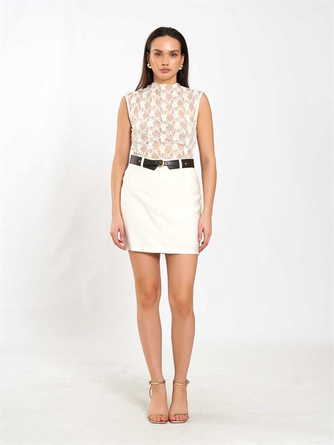 Contalı Mini Etek 041169 Krem