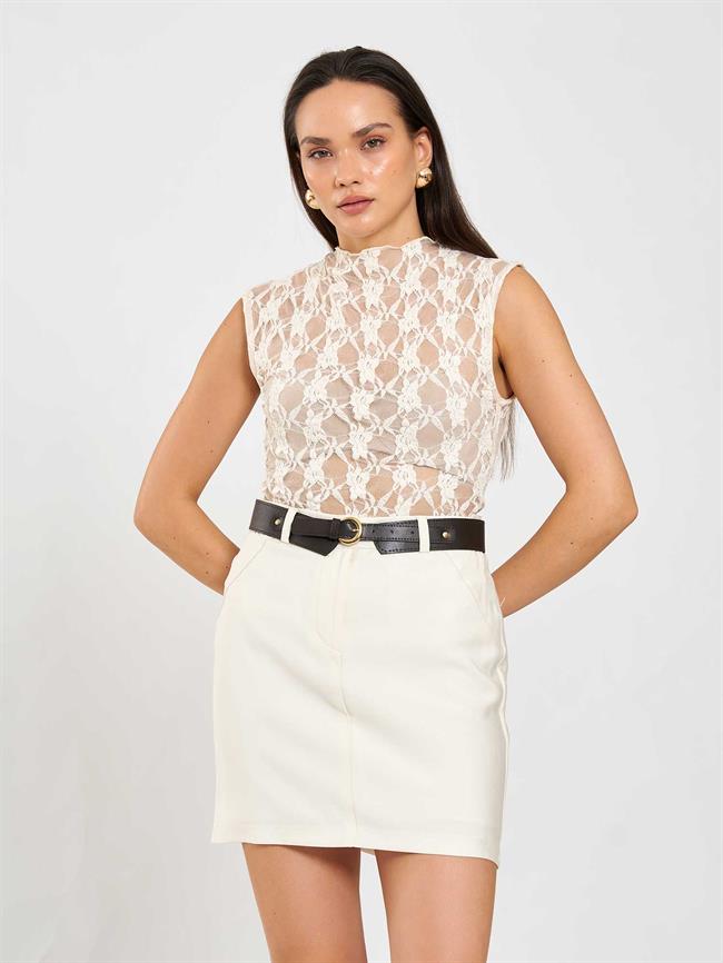 Contalı Mini Etek 041169 Krem