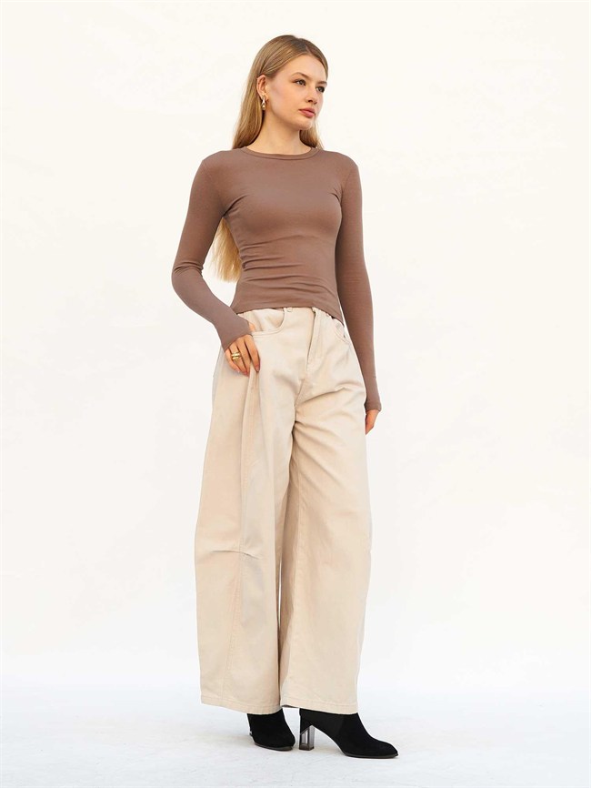 Curve Wide Gabardin Pantolon 031738 Gri