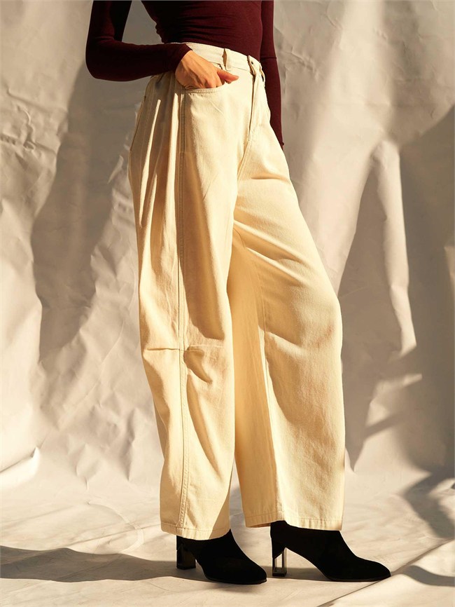 Curve Wide Gabardin Pantolon 031738 Krem