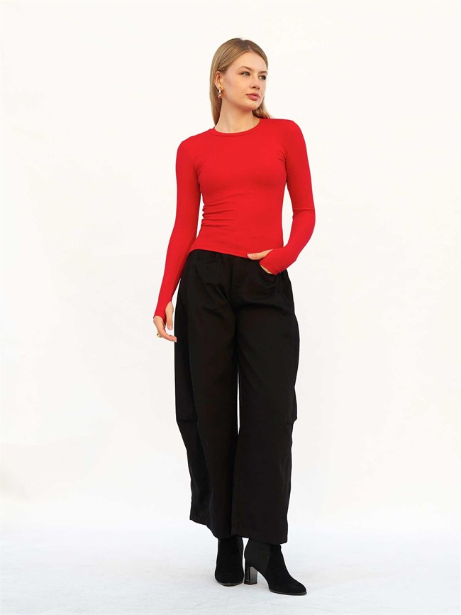 Curve Wide Gabardin Pantolon 031738 Siyah