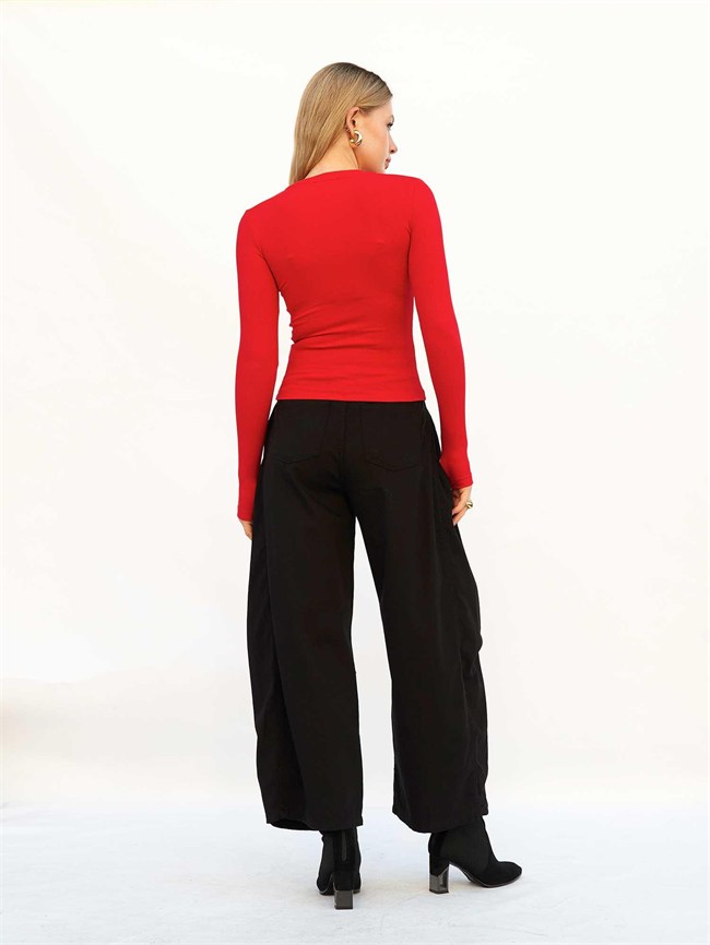 Curve Wide Gabardin Pantolon 031738 Siyah