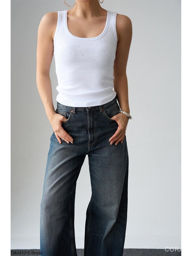 Dağınık Taşlı Atlet ÖA241015 Beyaz