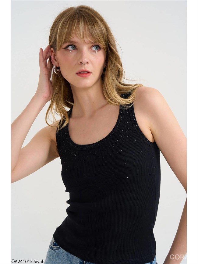 Dağınık Taşlı Atlet ÖA241015 Siyah