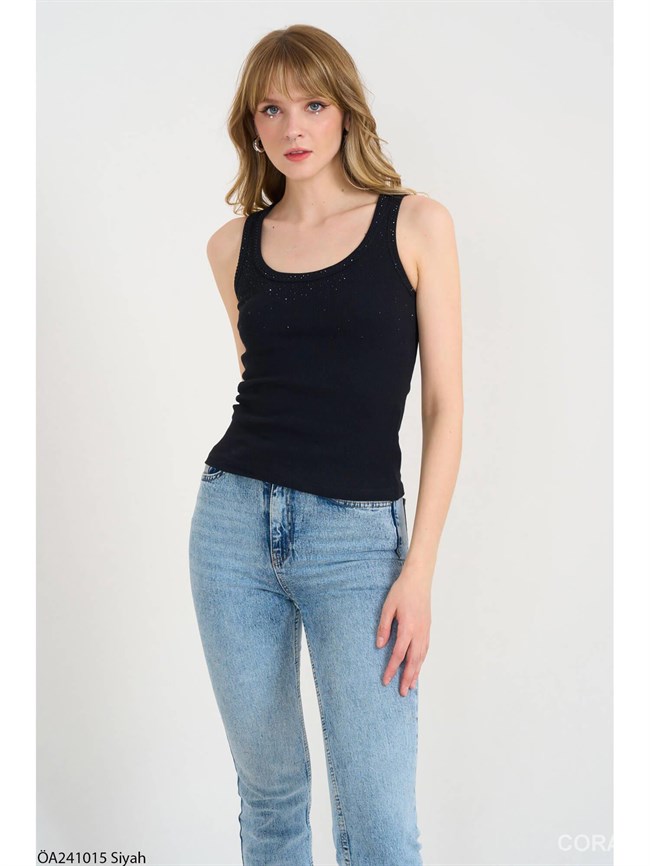 Dağınık Taşlı Atlet ÖA241015 Siyah