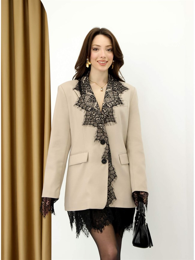 Dantel Detaylı Ceket C2320 Bej