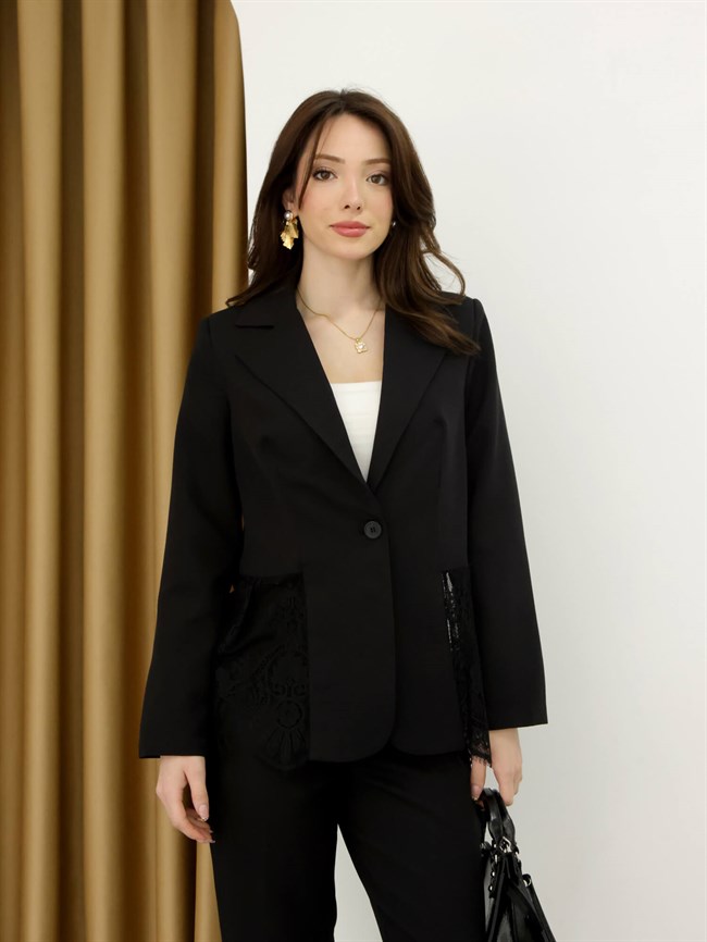 Dantel Detaylı Ceket R005 Siyah