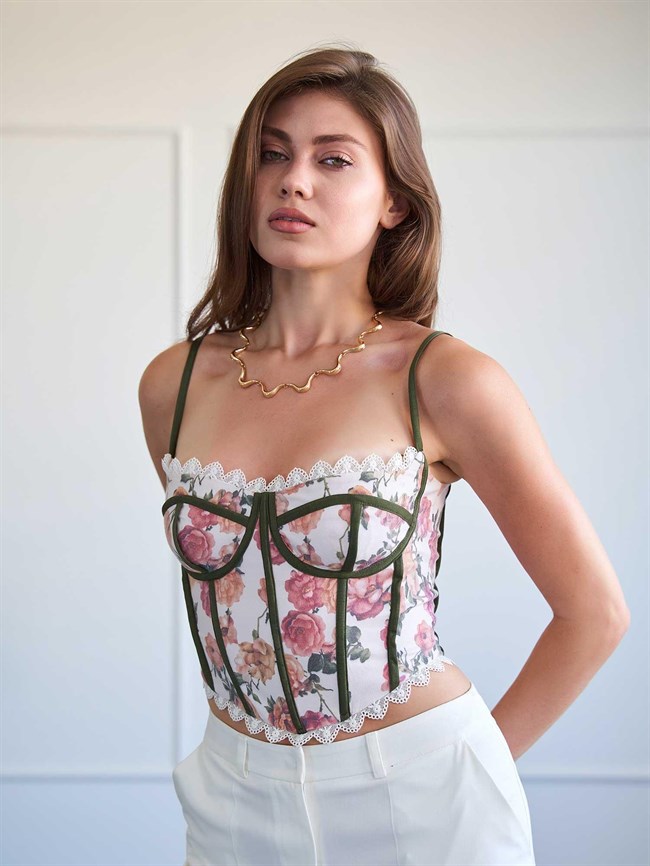Dantel Detaylı Floral Büstiyer 060335 Multı