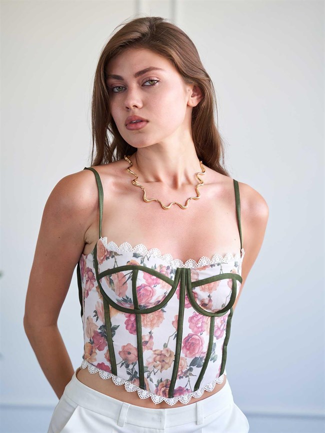 Dantel Detaylı Floral Büstiyer 060335 Multı