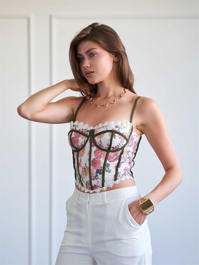 Dantel Detaylı Floral Büstiyer 060335 Multı