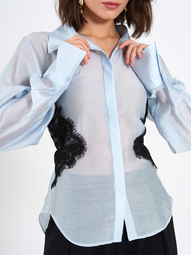 Dantel Detaylı Gömlek 080812 Bebe Mavi