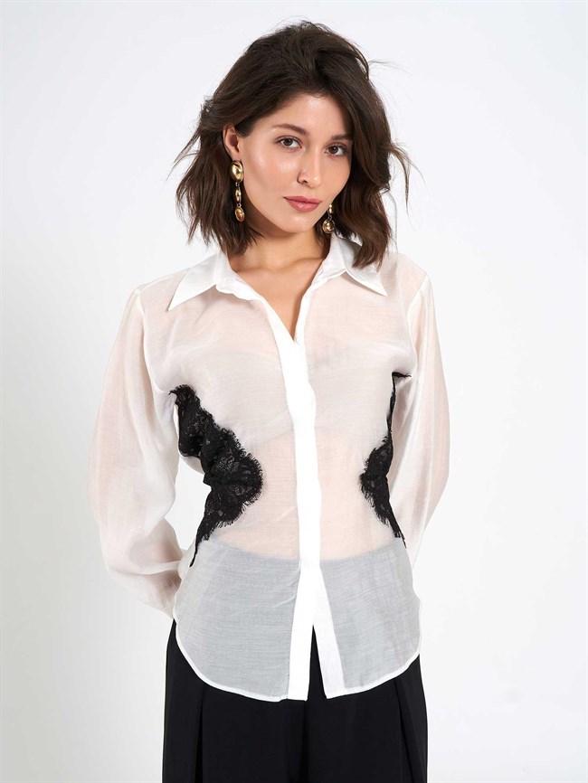 Dantel Detaylı Gömlek 080812 Beyaz