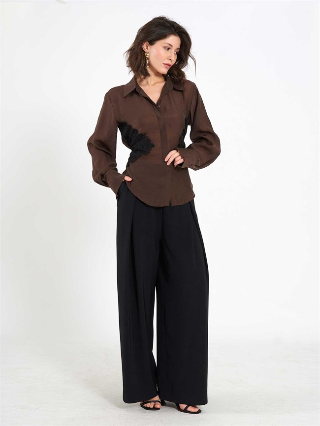Dantel Detaylı Gömlek 080812 Kahve