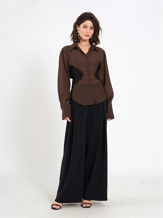 Dantel Detaylı Gömlek 080812 Kahve