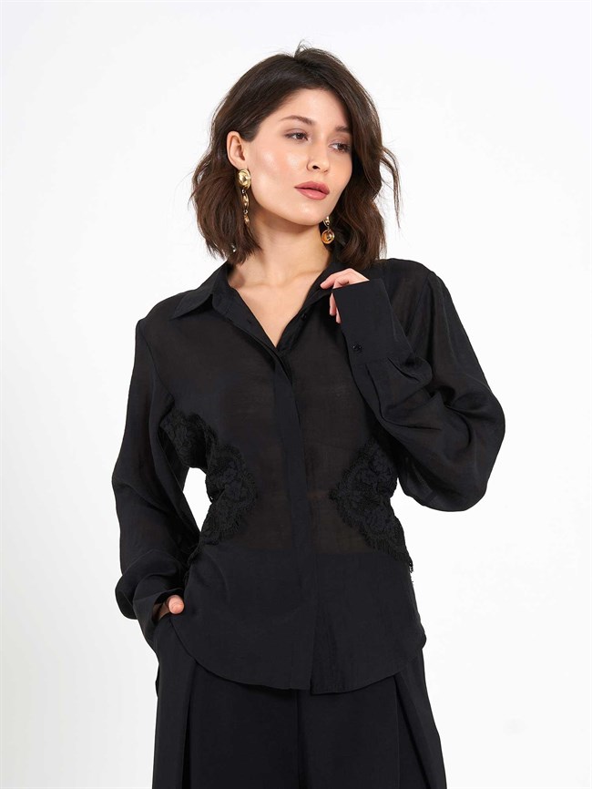 Dantel Detaylı Gömlek 080812 Siyah