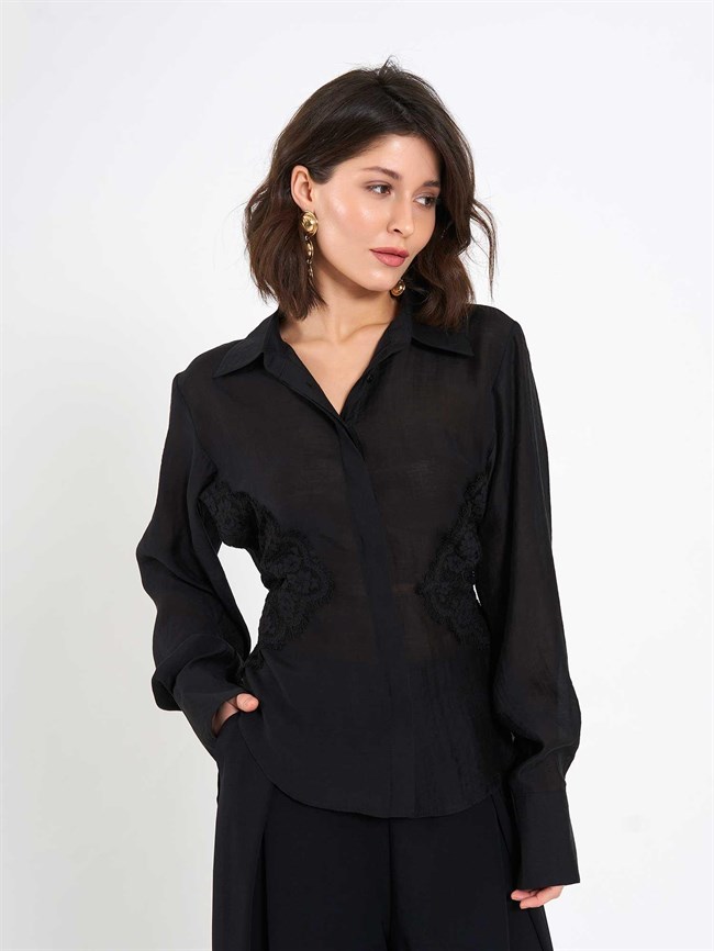 Dantel Detaylı Gömlek 080812 Siyah
