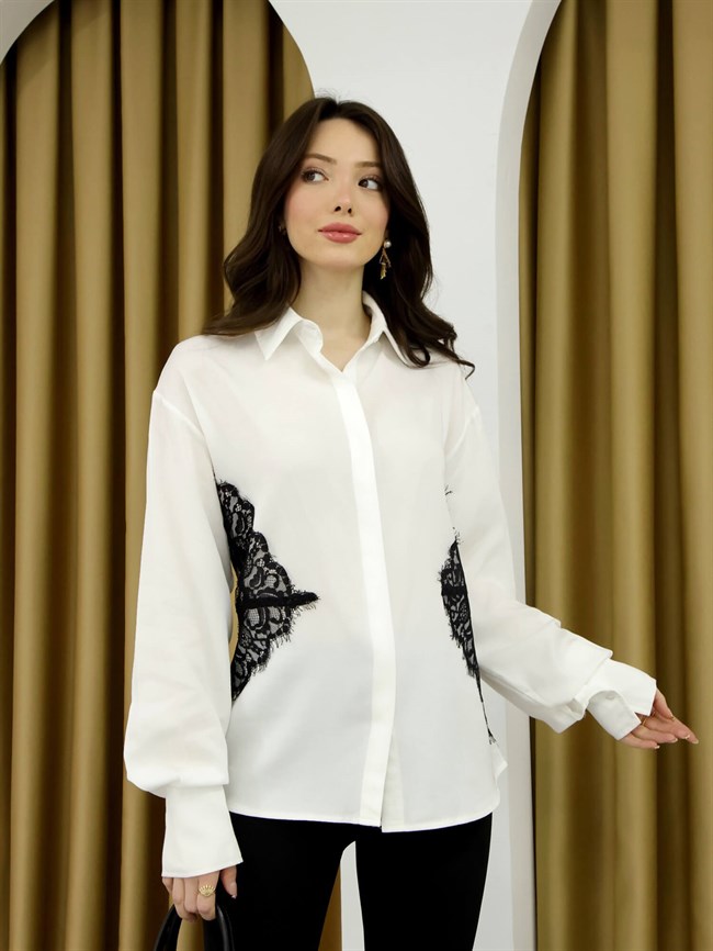 Dantel Detaylı Gömlek 102275 Beyaz