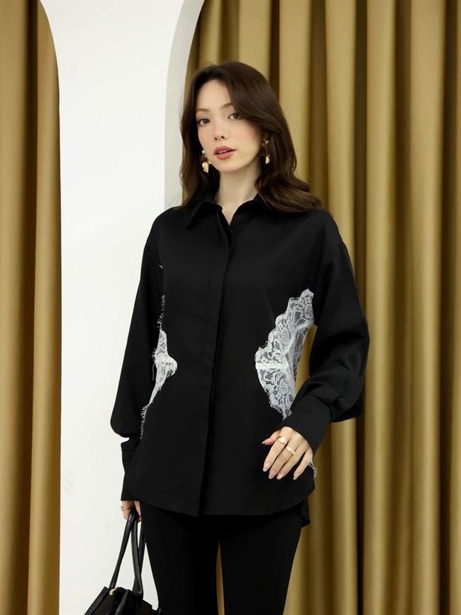 Dantel Detaylı Gömlek 102275 Siyah