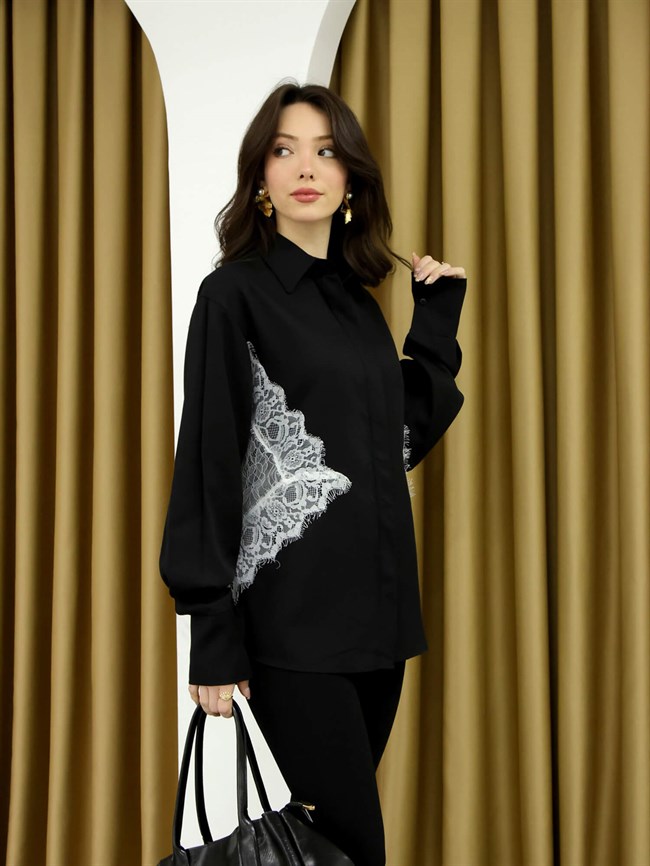 Dantel Detaylı Gömlek 102275 Siyah