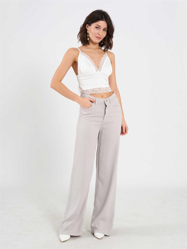 Dantel Detaylı Örme Bluz 071913 Ekru