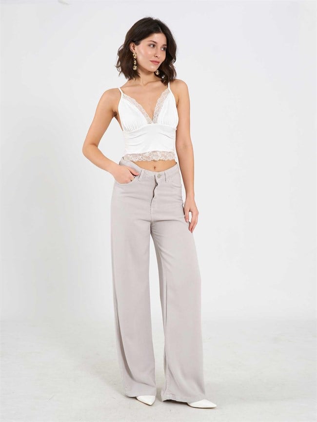 Dantel Detaylı Örme Bluz 071913 Ekru