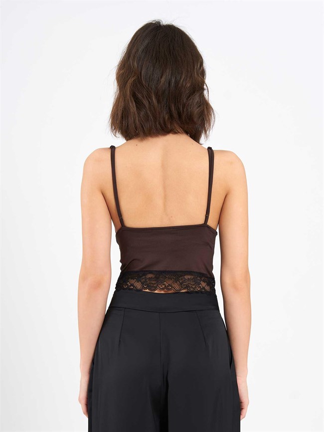 Dantel Detaylı Örme Bluz 071913 Kahve