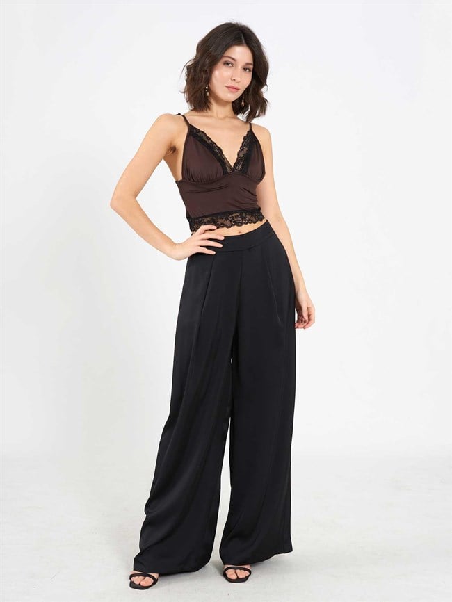 Dantel Detaylı Örme Bluz 071913 Kahve