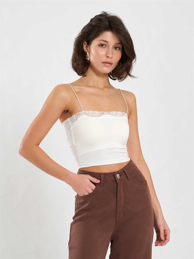 Dantel Detaylı Top Bluz 071907 Ekru